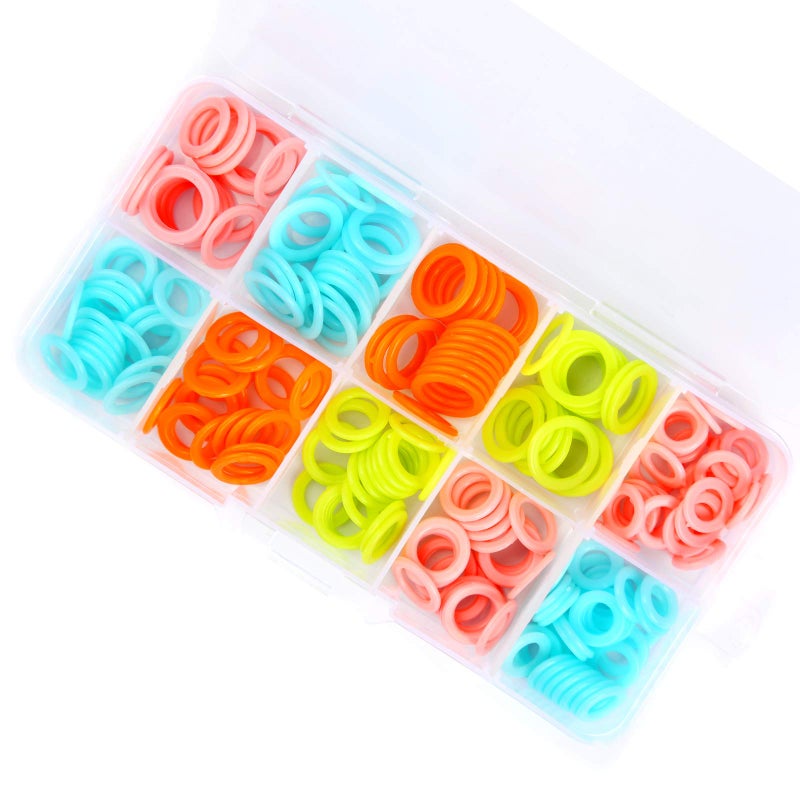 LUNARM 220 Pcs Knitting Stitch Marker  Random Colors O-Rings with Storage Box  Plastic Stitch Markers Rings(S/M/L) Crochet Locking Stitch Ring for Knitting/Crochet - Image 1